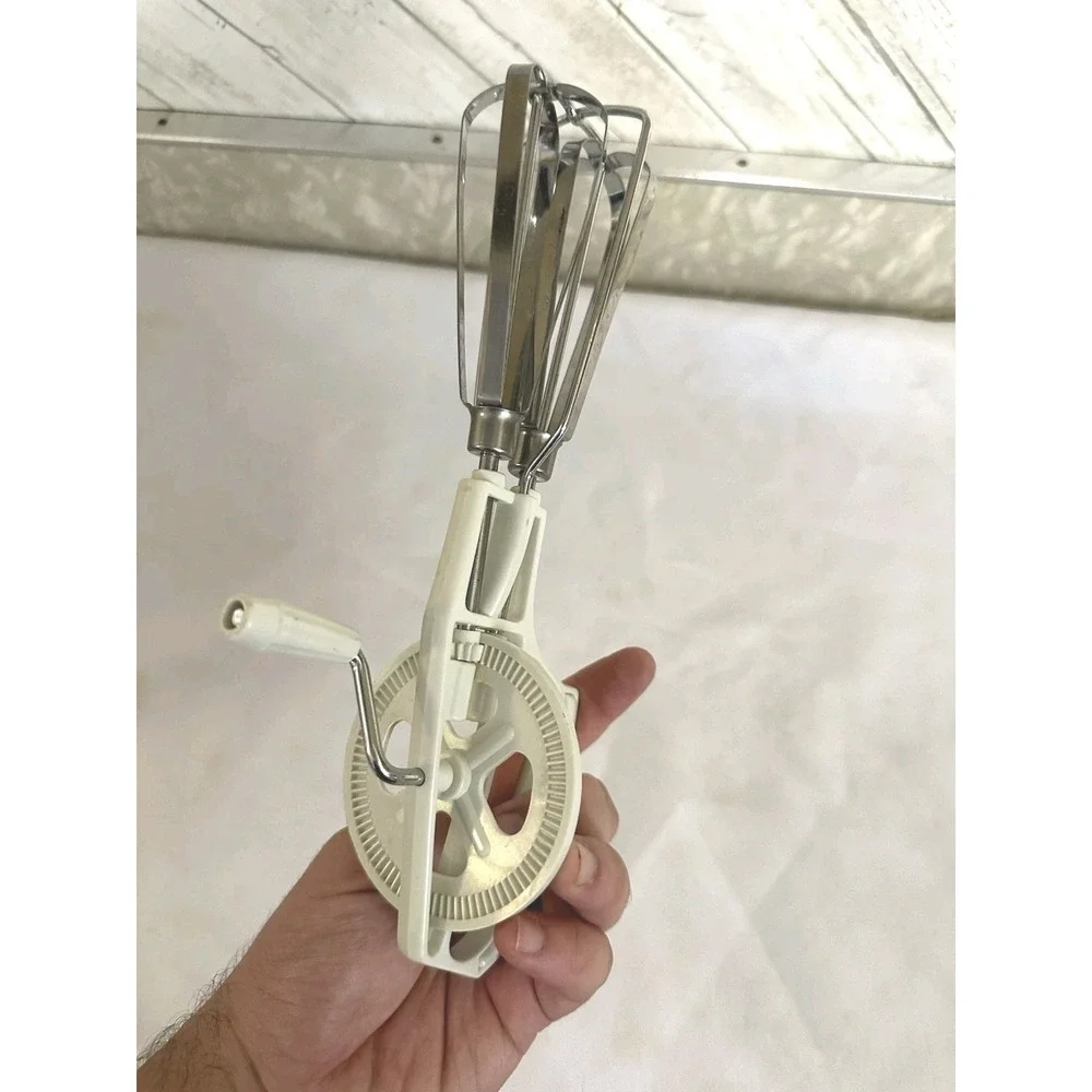 Hand Held Crank Manual Mixer Egg Beater Kitchen Stainless Steel w/ Side Handle